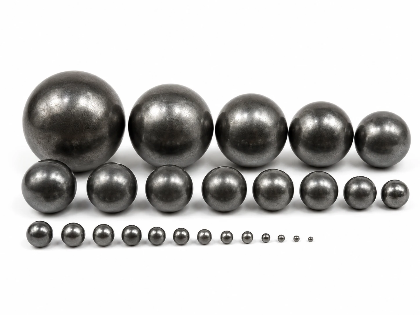 Carbon steel grinding balls graded from large to small