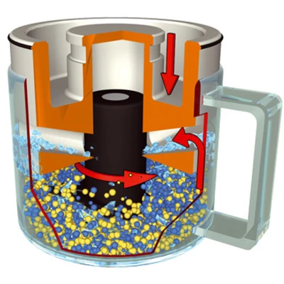 Cutaway of the GM 200 showing the knife rotating in the grinding container