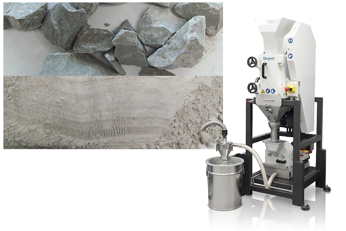 Cyclone set combining the BB 250 jaw crusher and DM 200 disc mill