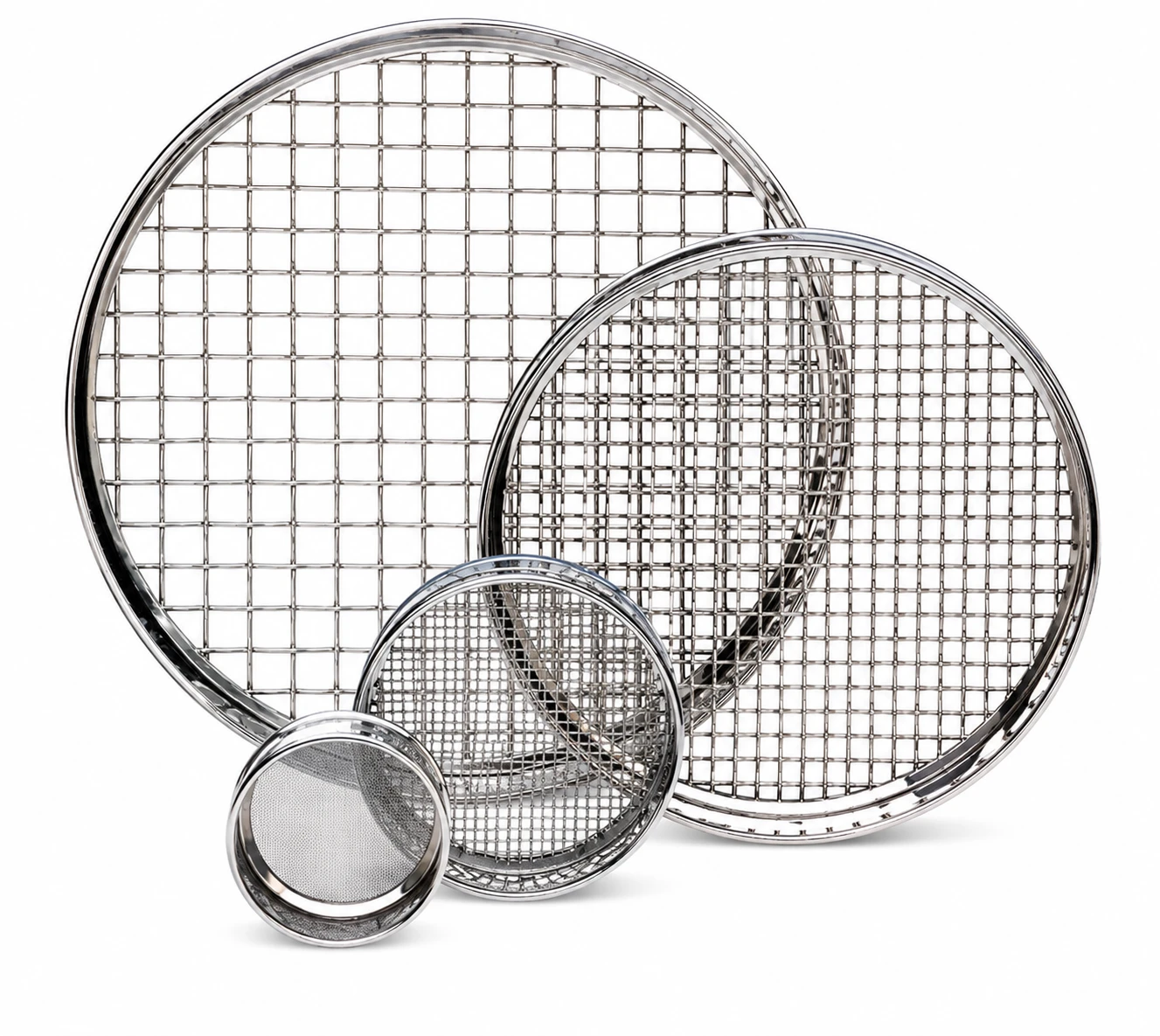 Woven wire mesh test sieves in several frame diameters