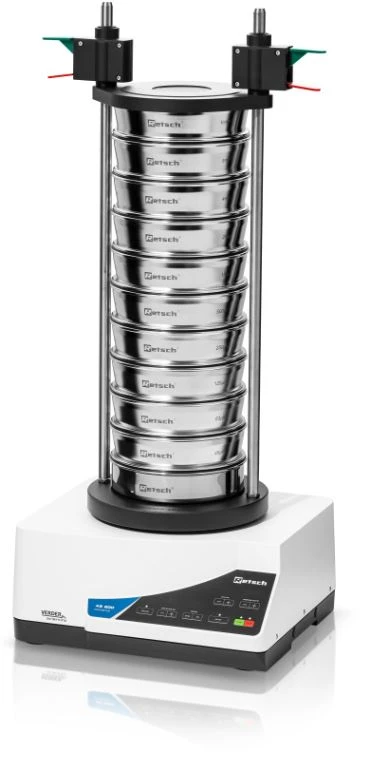 AS 200 Control vibratory sieve shaker with a stack of test sieves
