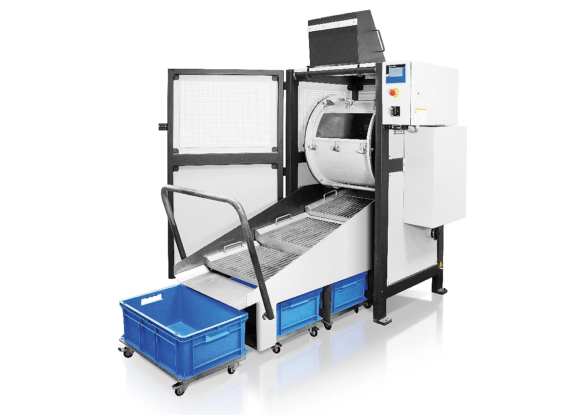TM 500 drum mill with discharge tray and collecting bin