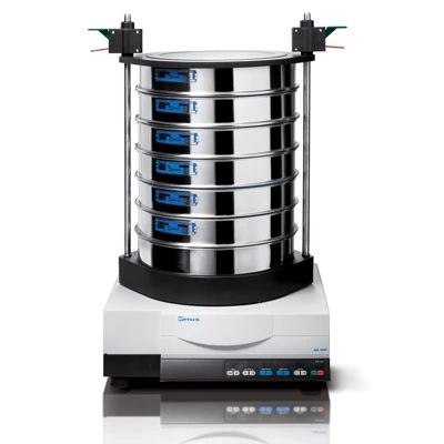 AS 400 Control sieve shaker with clamped stack of test sieves