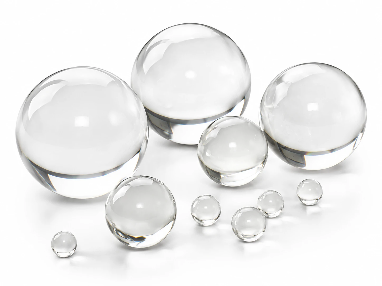 Clear glass balls and beads in assorted sizes