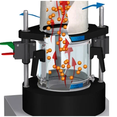 Diagram of hot air flowing through the TG 200 drying container
