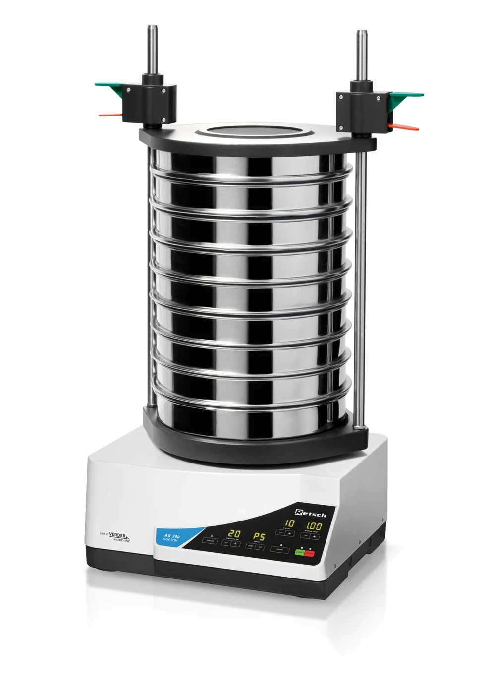 AS 300 Control sieve shaker with a stack of test sieves