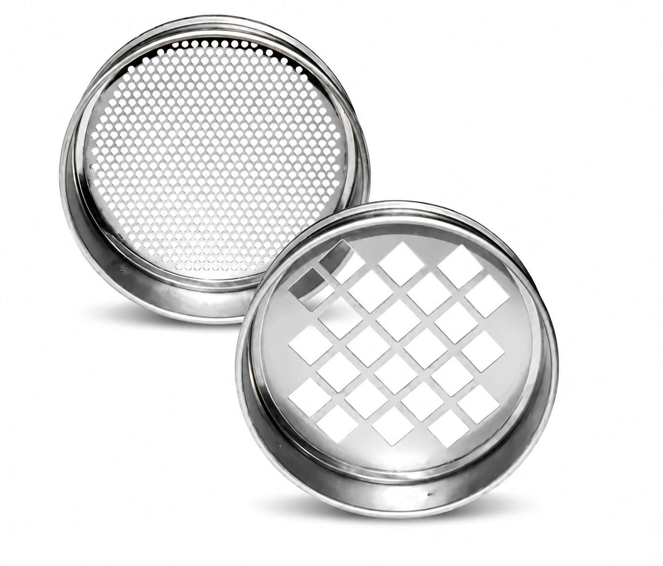 Perforated plate sieves with round and square holes