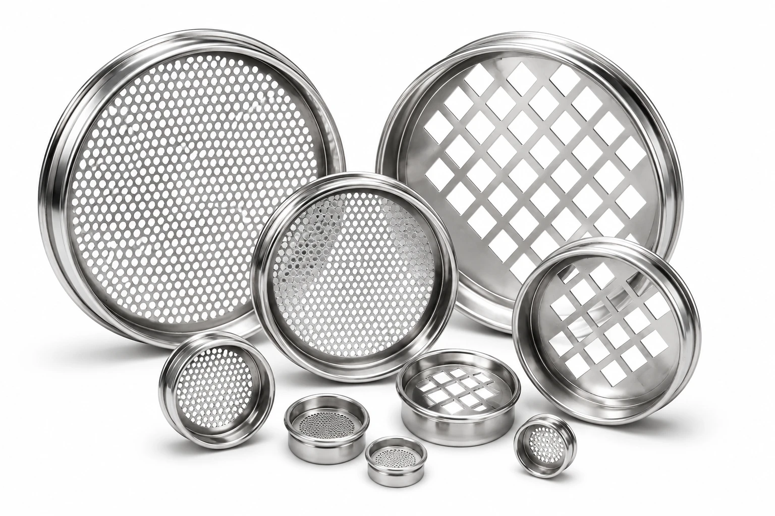 Perforated plate sieves in several frame diameters