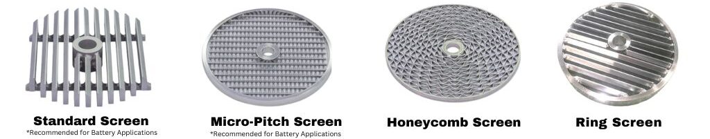 Four electromagnetic capture screen geometries: standard, micro-pitch, honeycomb and ring