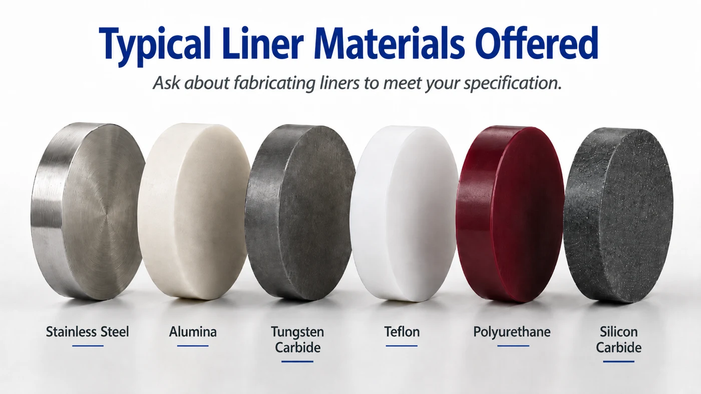 Example jet mill liner materials