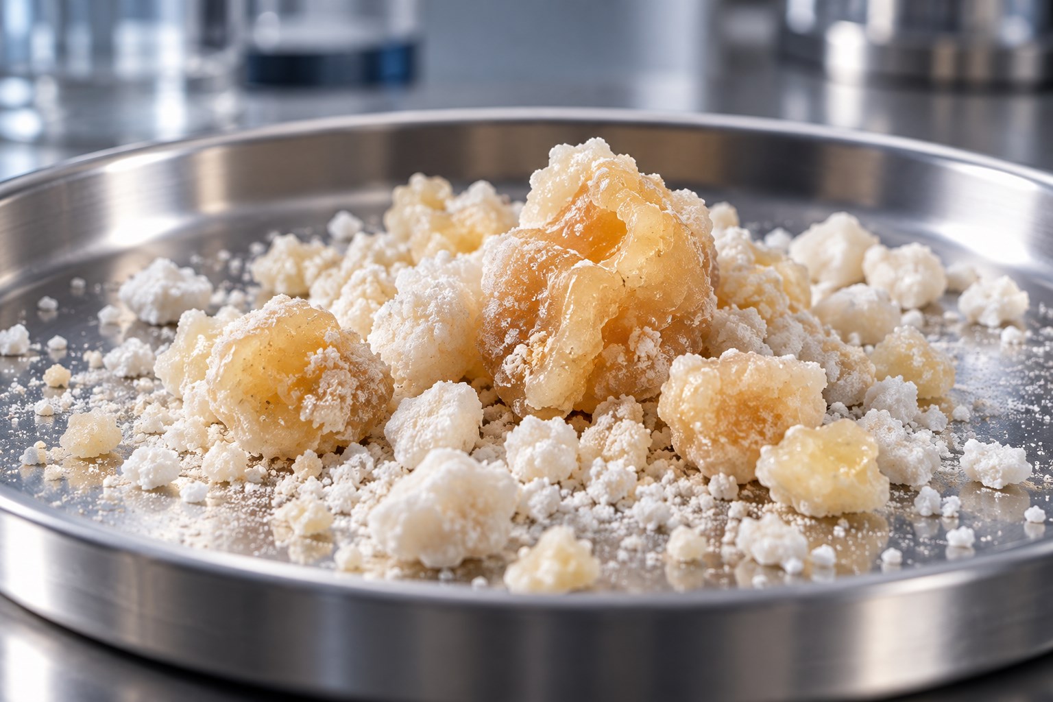 Sensitive granules fused into agglomerates by heat