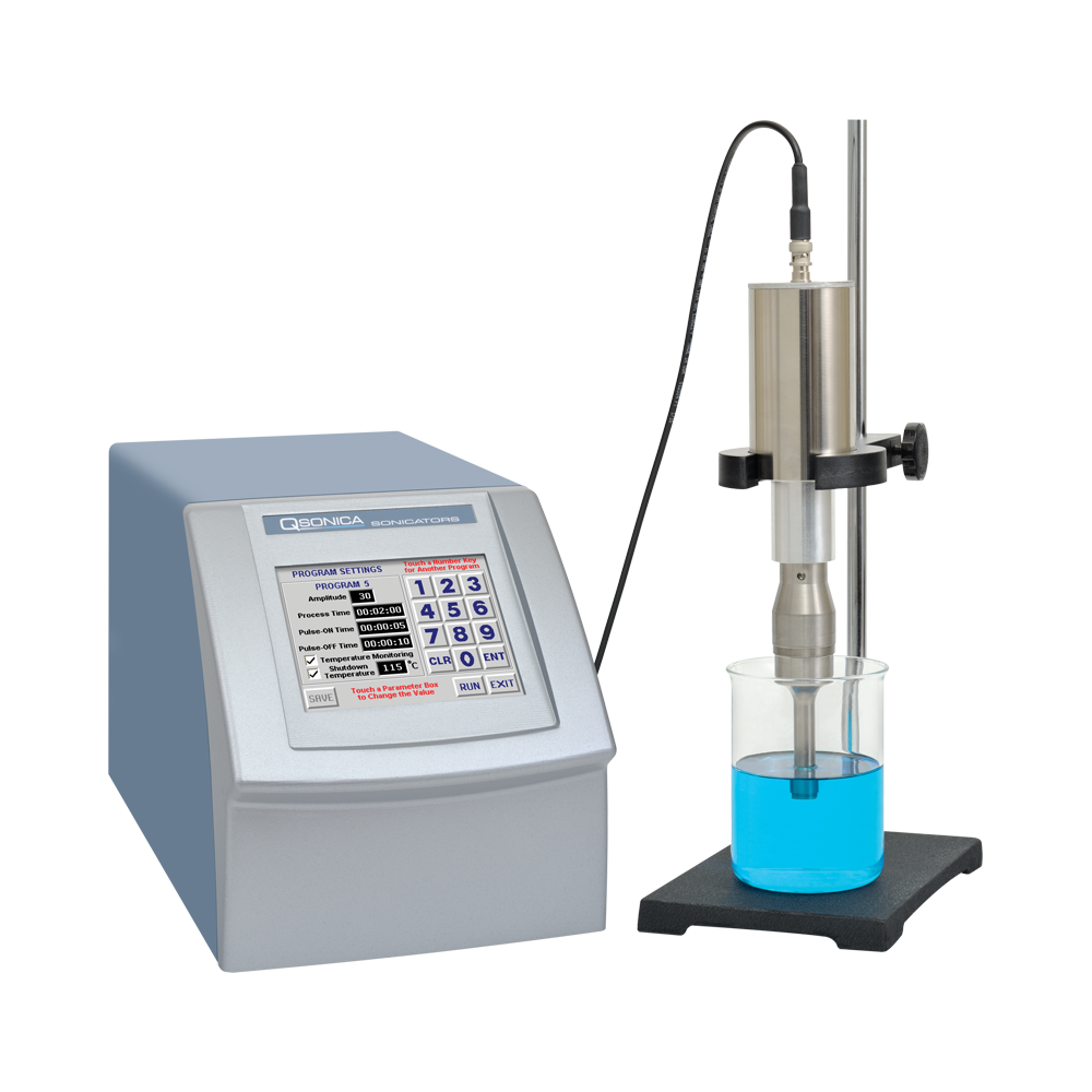 Ultrasonic cell disruption system with generator, probe and support stand